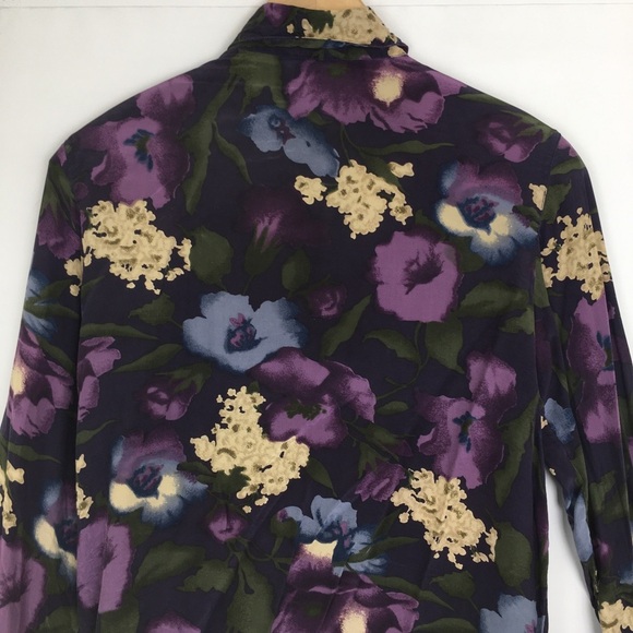 Allison Taylor Silk Blouse Dark Floral Button Up Women’s Size S Purple Feminine - Picture 6 of 10
